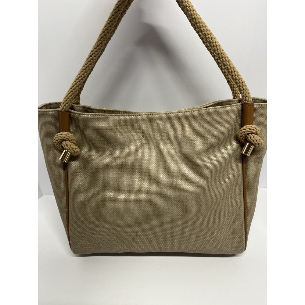Michael Kors Isla Large Natural Burlap Tote Rope Leather  Purse - Picture 6 of 10